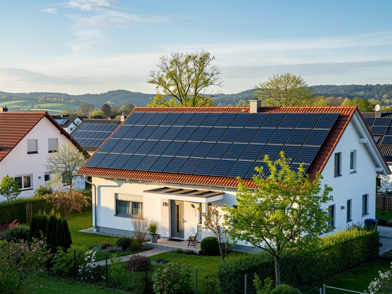Dach mit moderner Photovoltaikanlage in Baden-Württemberg bei sonnigem Wetter