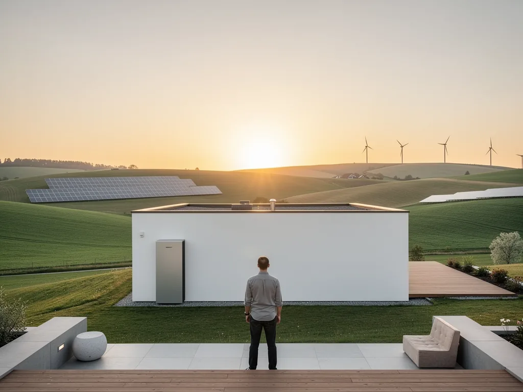 Wie Autarkie am Horizont die Zukunft der Energieversorgung prägt Moderne Solaranlage mit Batteriespeicher symbolisiert Autarkie am Horizont der Energieversorgung