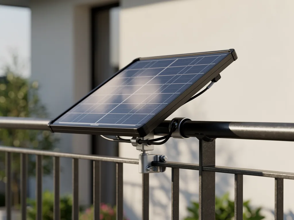 Balkonkraftwerk 800W auf Balkon mit Solarpanels und Steckdose zur Stromerzeugung