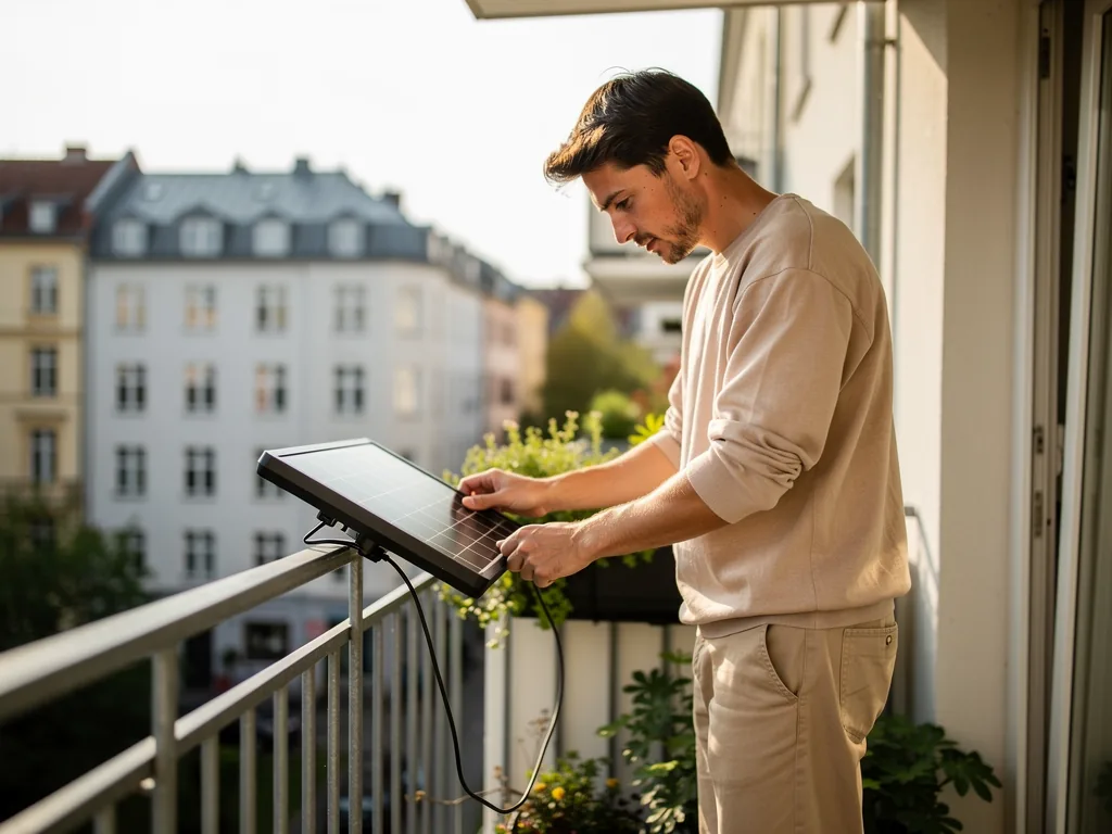 Balkonkraftwerk Berlin richtig nutzen Regeln Förderung und Anbieter im Überblick Balkonkraftwerk auf Berliner Balkon mit Solarmodulen und Wechselrichter zur Stromerzeugung