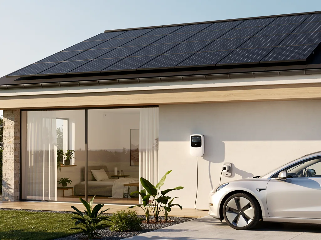 Dynamische Tarife Haushalt effektiv nutzen mit Photovoltaikanlage und HEMS Haus mit Photovoltaikanlage und HEMS nutzt dynamische Tarife zur Stromkostensenkung