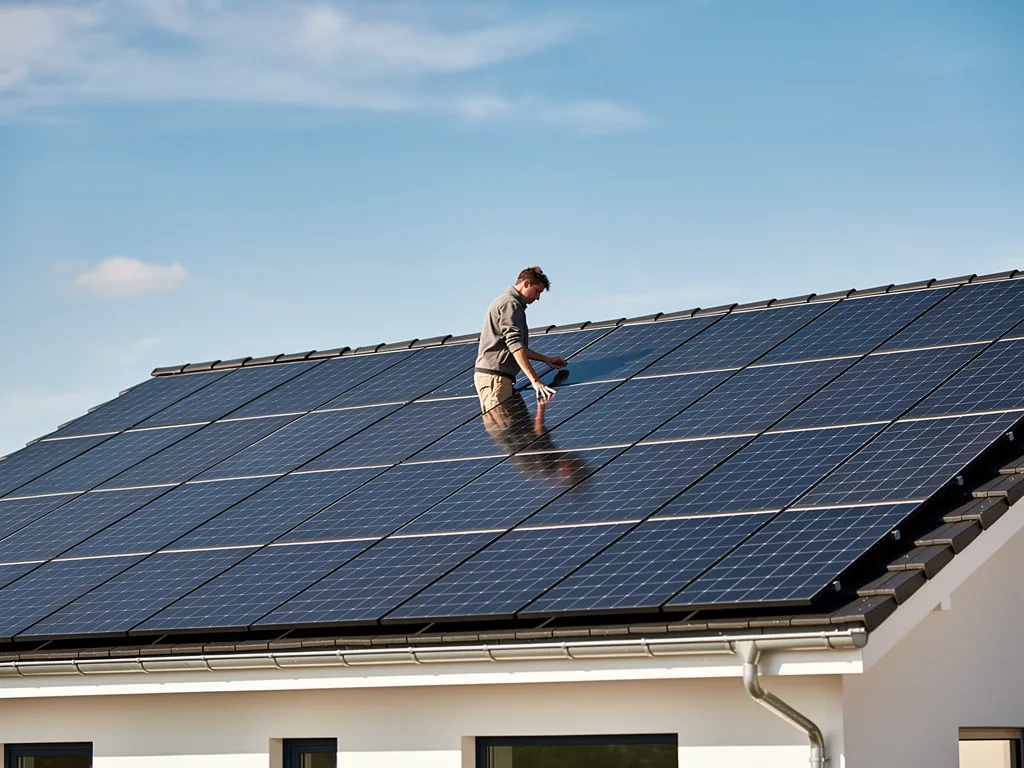Photovoltaikanlage auf Hausdach für nachhaltige Senkung der Energiekosten im Haushalt