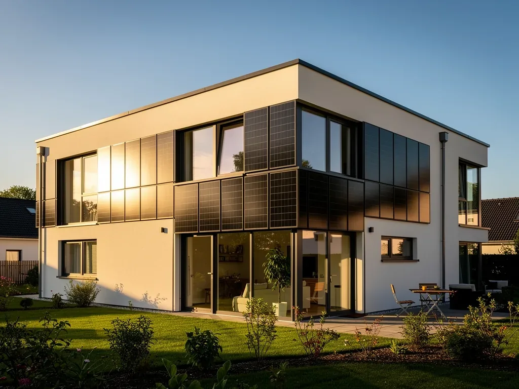 Wie Photovoltaik in der Gebäudehülle zur effizienten Sanierung beiträgt Photovoltaik-Module integriert in moderne Gebäudehülle zur energieeffizienten Sanierung