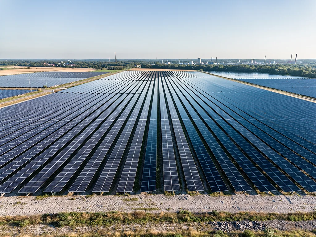 Groß Solaranlage Bremen im Fokus aktuelle Projekte und Bauflächenentwicklung Großflächige Solaranlage in Bremen auf freier Industriefläche in Blumenthal