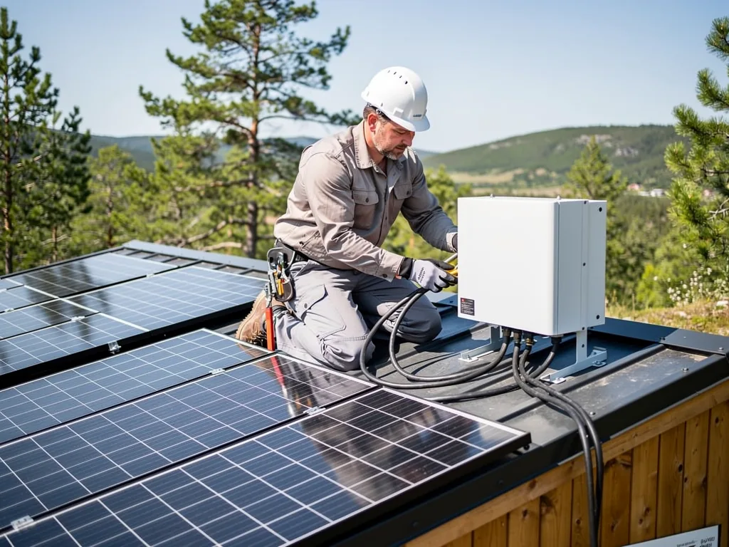 Inselanlage Wechselrichter wandelt Solarstrom effizient für autarke Photovoltaiksysteme um