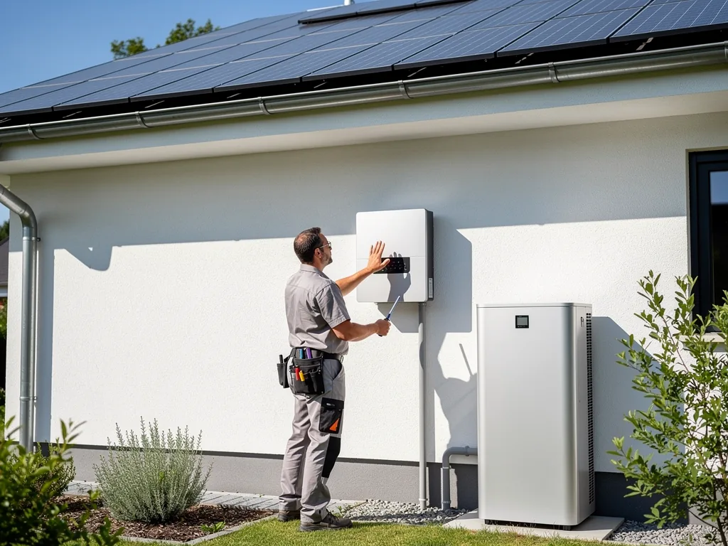 Wie Sie Notstrom PV kaufen und Ihre Solaranlage für Stromausfälle rüsten Moderne Solaranlage mit Hybrid-Wechselrichter und Batteriespeicher für Notstromversorgung