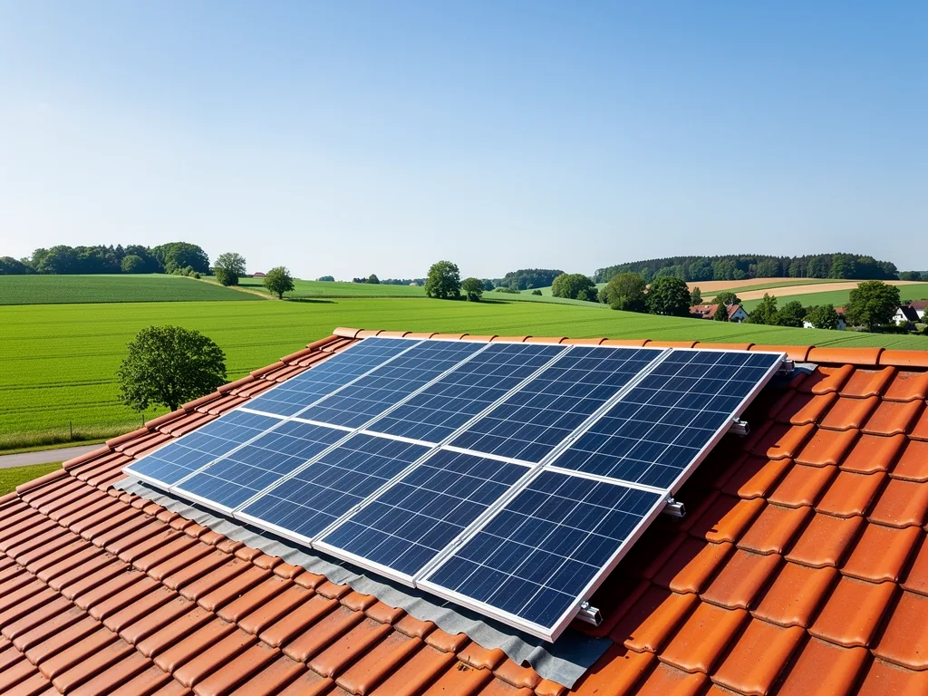 Photovoltaik Brandenburg Erfahrungen umfassend analysiert und bewertet Solaranlage in Brandenburg mit Sonnenschein und grünem Landschaftshintergrund