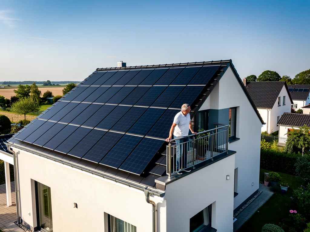 Photovoltaik Brandenburg Ratgeber zur optimalen Nutzung und Förderung Moderne Photovoltaikanlage auf Hausdach in Brandenburg bei sonnigem Wetter