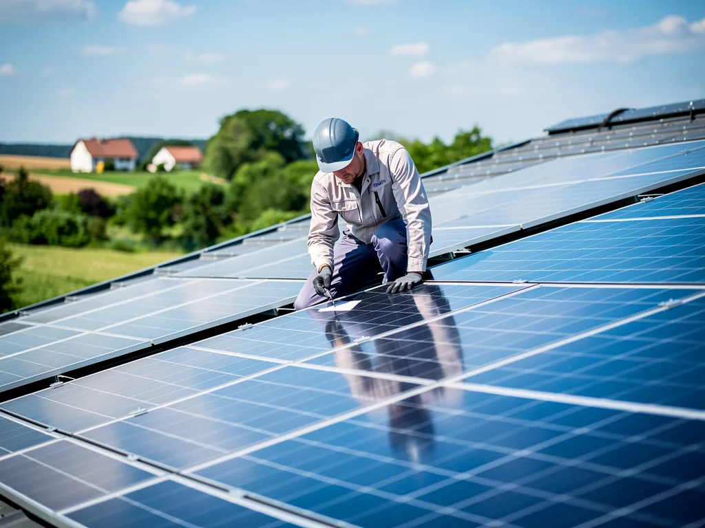 Photovoltaik Brandenburg welcher Anbieter überzeugt mit Expertise und Qualität Moderne Photovoltaikanlage auf Hausdach in Brandenburg mit regionalem Anbieter