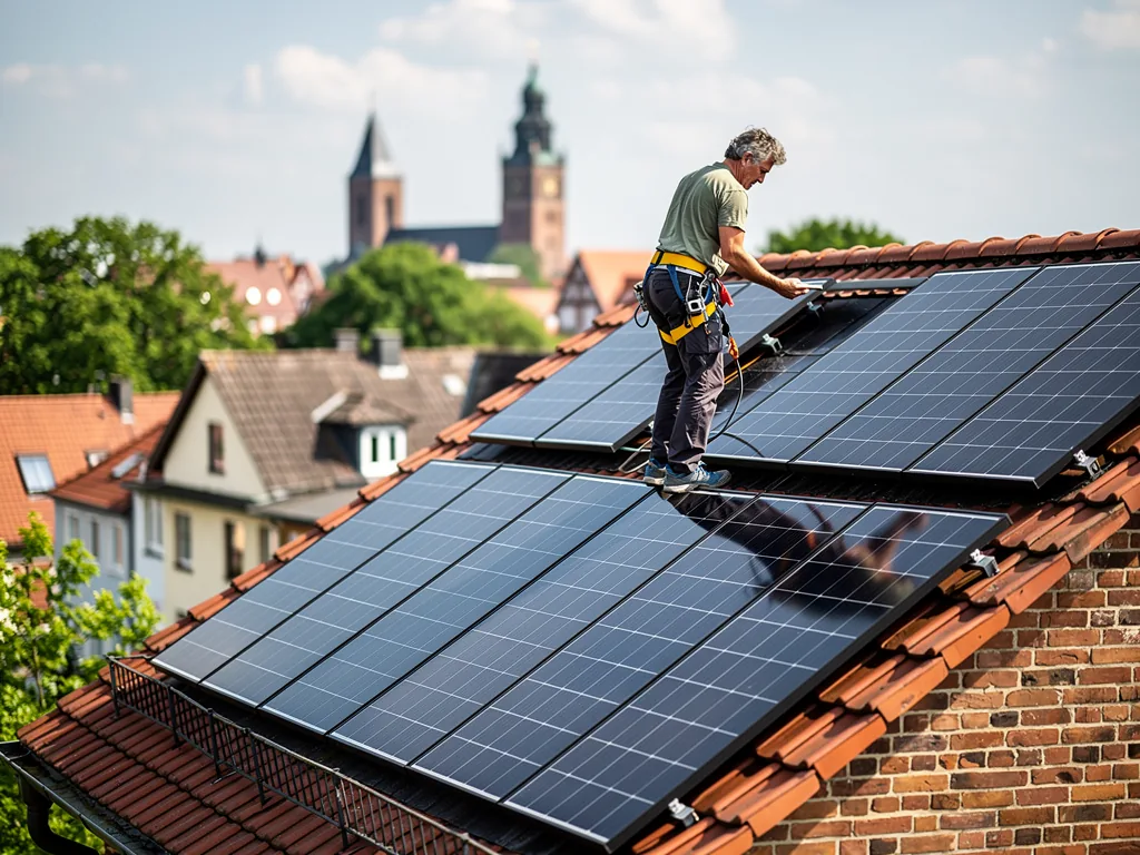 Photovoltaik Bremen Erfahrungen sammeln und seriöse Nutzerberichte lesen Photovoltaikanlage auf Hausdach in Bremen mit Blick auf Solarzellen und Himmel