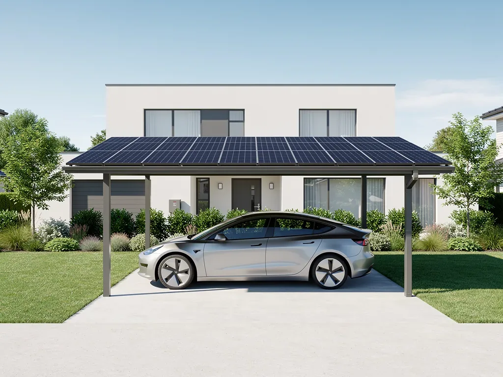 Mit Photovoltaik Carport Erfahrungen nachhaltigen Strom selbst erzeugen Photovoltaik Carport mit Solarmodulen zur nachhaltigen Stromerzeugung und Fahrzeugschutz