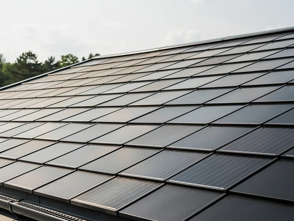 Photovoltaik-Dachziegel: Erfahrungen zu Design und Leistung im Test Moderne Photovoltaik Dachziegel integriert im Dach mit Fokus auf Design und Leistung
