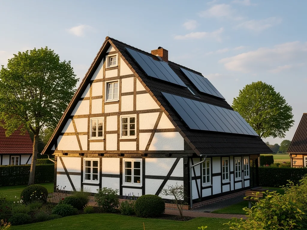 Photovoltaik Denkmalschutz SH Anforderungen und Chancen in Schleswig-Holstein Photovoltaikanlage an denkmalgeschütztem Gebäude in Schleswig-Holstein mit historischem Hintergrund