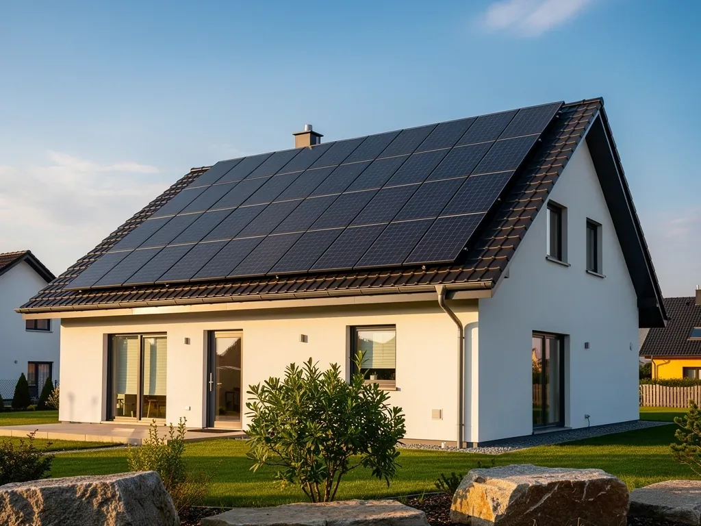 Photovoltaik Einfamilienhaus planen mit realistischem Kostenüberblick Photovoltaikanlage auf Einfamilienhausdach für effiziente Energie und Kostenplanung