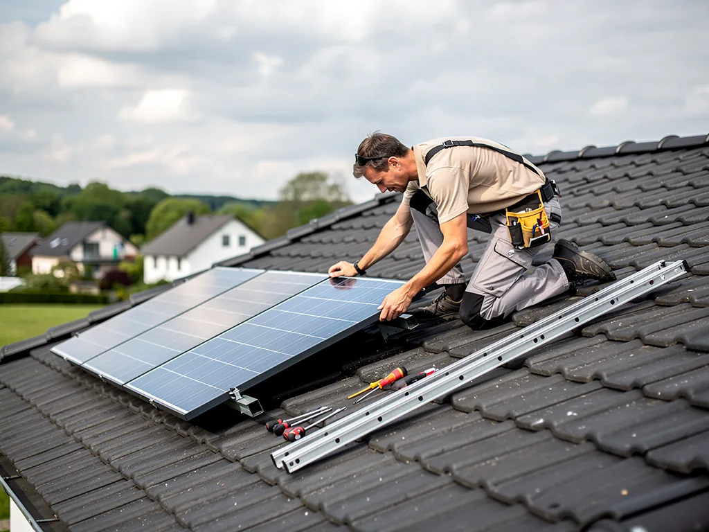 Photovoltaik Erfahrungen NRW analysiert: Praxisnahe Einblicke in Anwendungen vor Ort Photovoltaikanlage auf Hausdach mit Blick auf NRW-Landschaft und Sonne