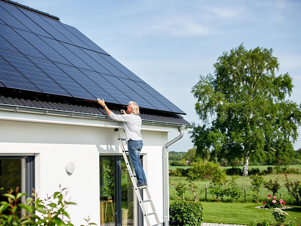 Photovoltaik Förderung 2025 in Schleswig-Holstein effektiv nutzen Solaranlage auf einem Hausdach in Schleswig-Holstein mit strahlendem Himmel