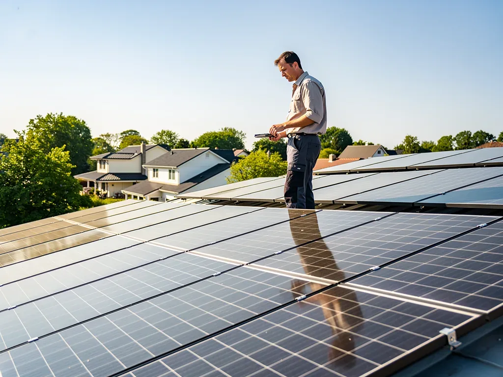 Photovoltaik funktioniert: Praxisnahe Einblicke und technische Grundlagen Solarmodule auf Hausdach mit Sonne als Symbol für Photovoltaik Erfahrungen in der Praxis