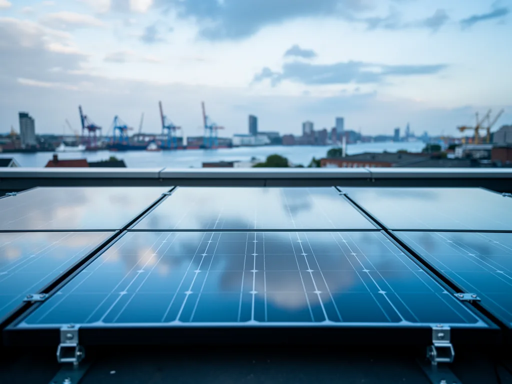 Photovoltaik Hamburg Überblick umfassend analysiert für 2026 Photovoltaikanlage auf Hamburger Dach mit Hafen im Hintergrund im Jahr 2026