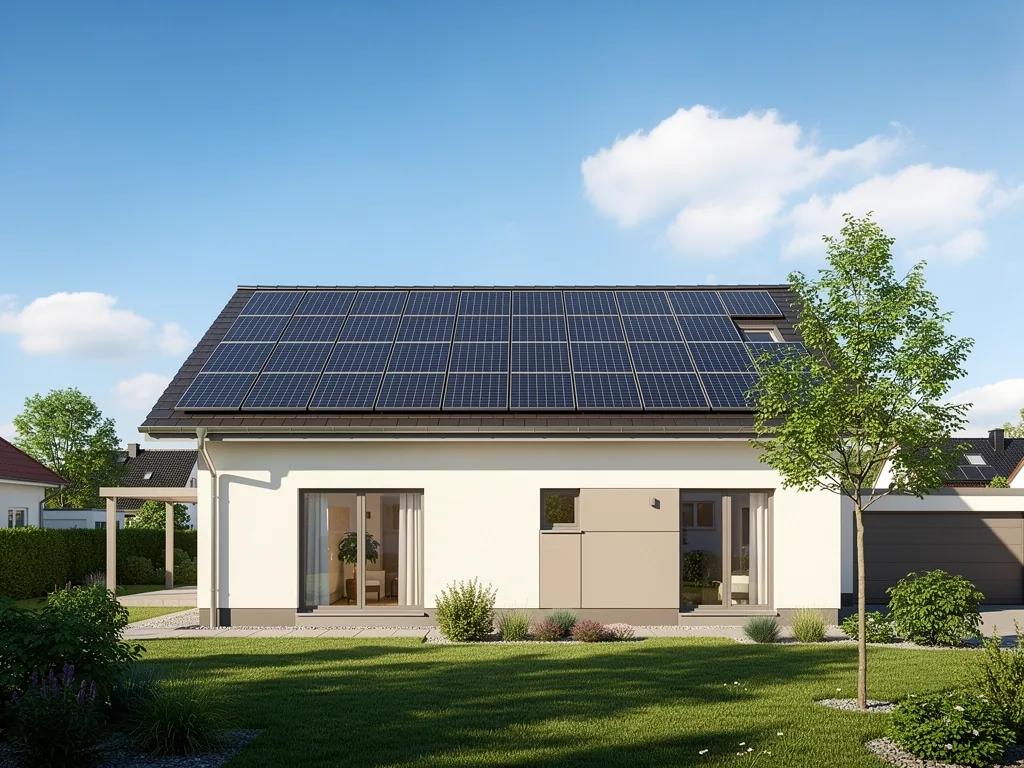 Photovoltaik Pflicht Hessen und ihre Auswirkungen auf Neubauten Neues Wohnhaus in Hessen mit installierter Solaranlage auf dem Dach