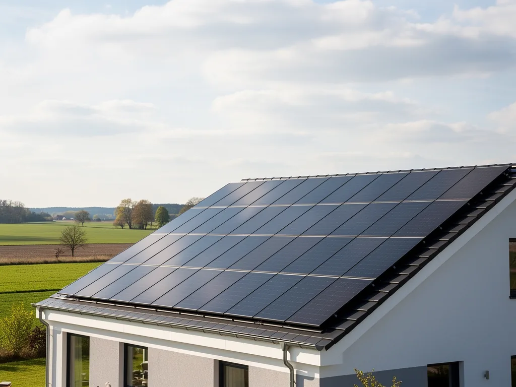 Photovoltaik Ratgeber SH für Schleswig-Holstein fundiert erklärt und kompakt Photovoltaikanlage auf Hausdach mit blauem Himmel in Schleswig-Holstein
