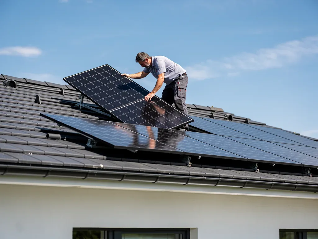 Förderung Photovoltaikanlage: Aktuelle Zuschüsse sichern Modernes Einfamilienhaus mit Photovoltaikanlage und Förderhinweisen zur Finanzierung