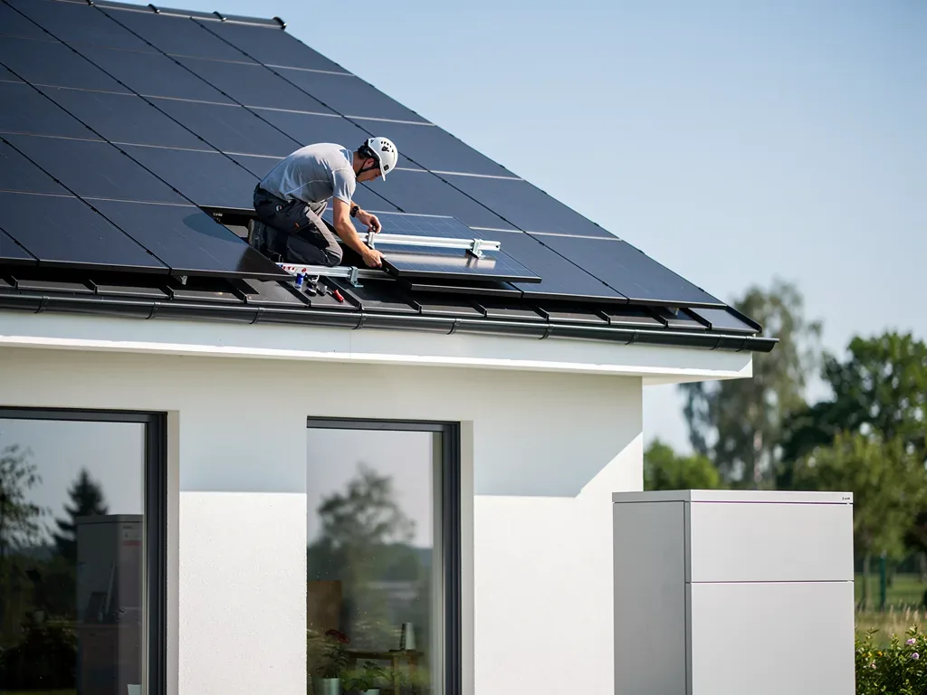 Wie hoch sind die Photovoltaikanlage Kosten 2026 für Einfamilienhäuser Moderne Photovoltaikanlage auf Einfamilienhausdach zeigt Kosten und Speicherintegration 2026
