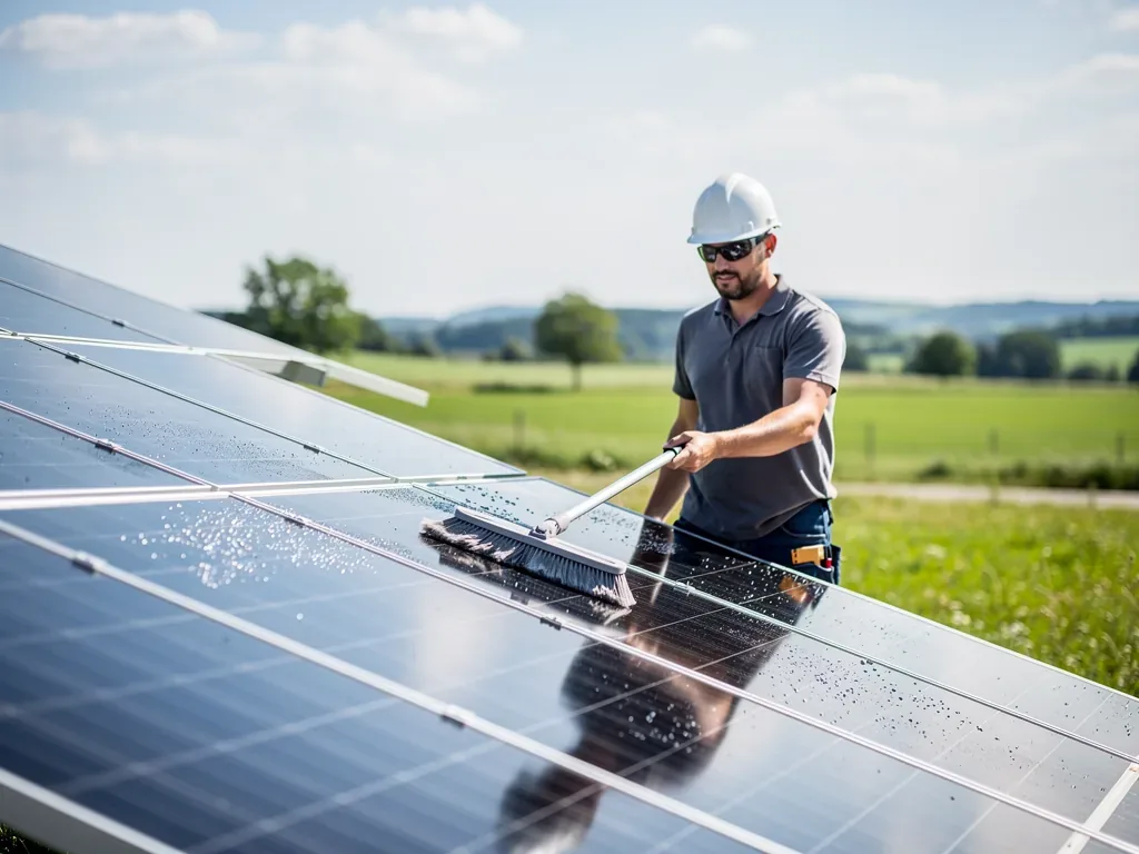 Reinigung von Photovoltaikanlagen: Tipps für maximale Erträge Saubere Photovoltaikanlage mit glänzenden Solarmodulen für optimale Energieerträge