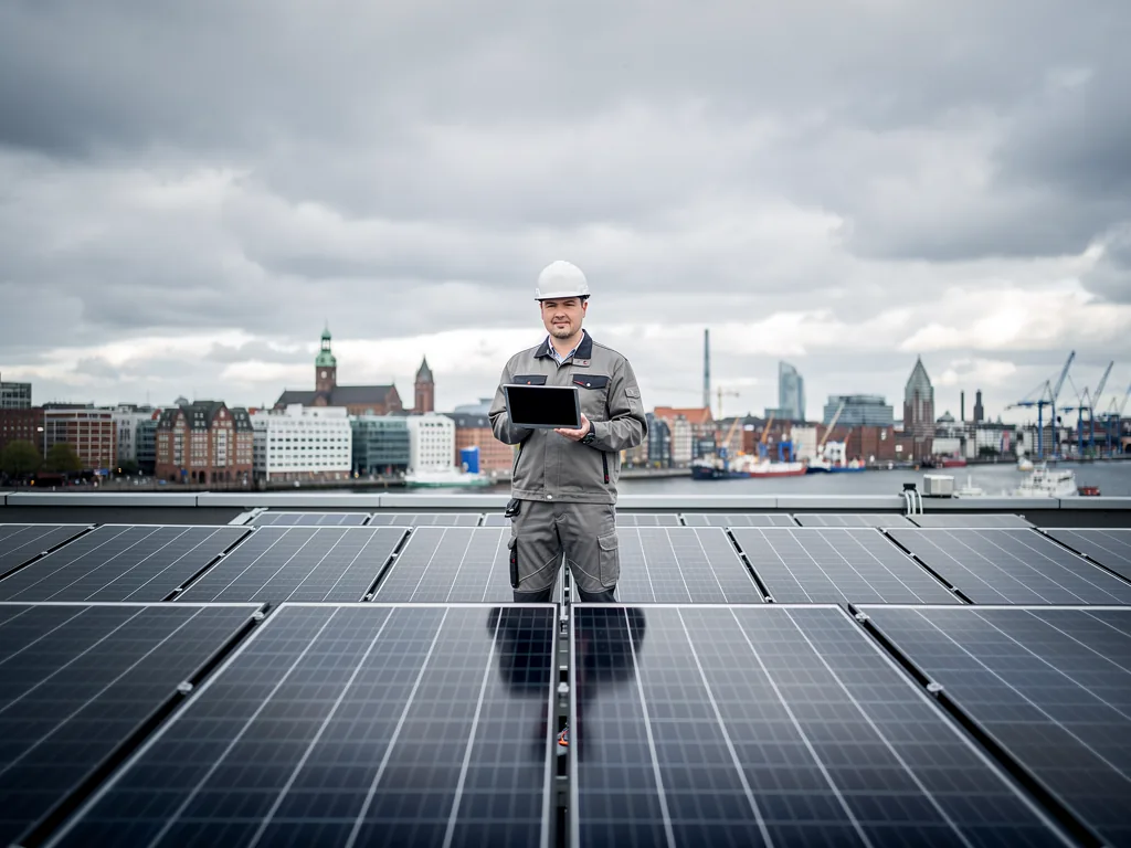 Effiziente Planung PV Anlage in Hamburg praxisnah und verständlich erklärt Dach mit Solarpanels optimal geplant für maximale Energieerträge in Hamburg