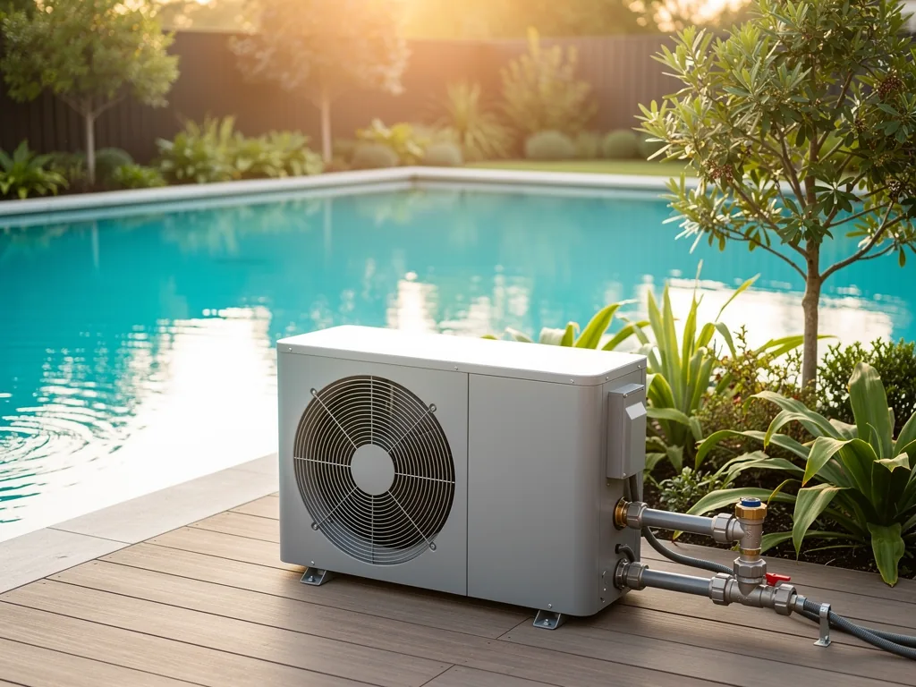 Pool Wärmepumpe effizient nutzen für nachhaltiges Beheizen und Kühlen Moderne Pool Wärmepumpe effizient für nachhaltiges Heizen und Kühlen im Gartenpool