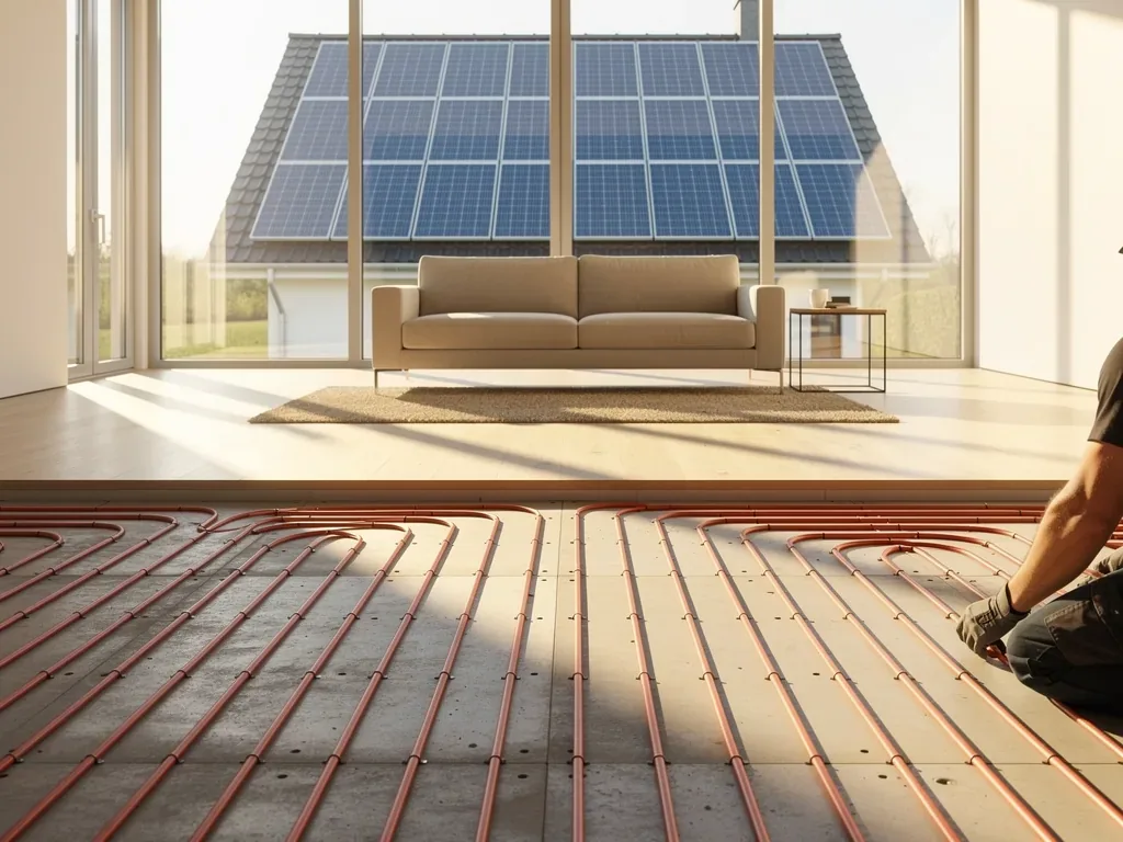 PV-Fußbodenheizung: Nachhaltige Heizlösung für Neubau und Sanierung Moderne PV Fußbodenheizung im Neubau für nachhaltige und effiziente Wärmeversorgung
