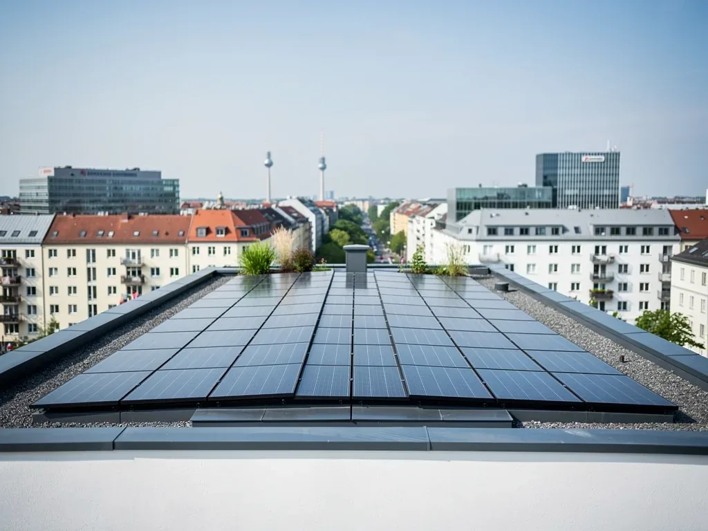 PV in Großstädten gezielt ausbauen: Berlin zeigt, wie urbane Lösungen gelingen Moderne Solaranlagen auf Berliner Dächern als Beispiel für urbanen PV-Ausbau