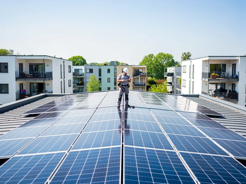 Photovoltaikanlage auf Mehrparteienhaus in NRW mit Förderhinweisen zur Kostenreduzierung