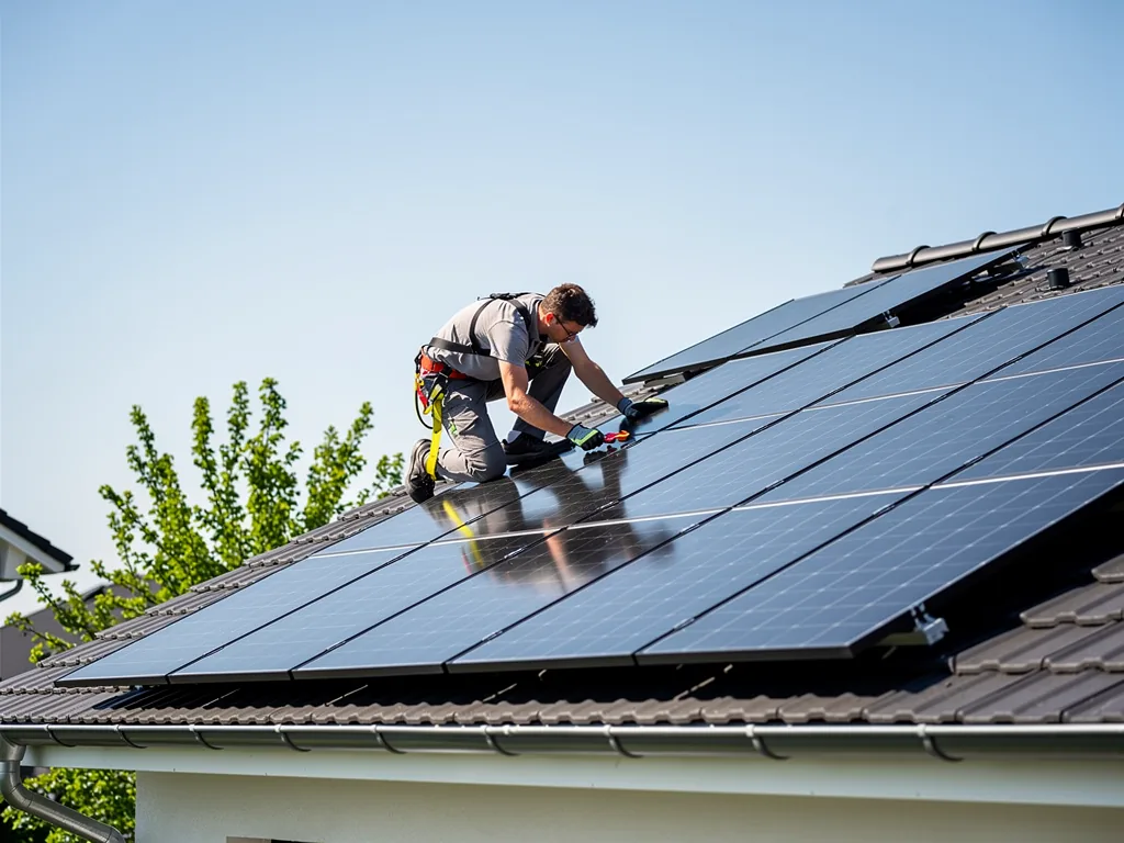 Solaranlage DIY ohne Elektriker installieren – Rechtliche Grundlagen und Tipps Hausbesitzer montieren Solaranlage DIY ohne Elektriker mit Werkzeug und Modulen