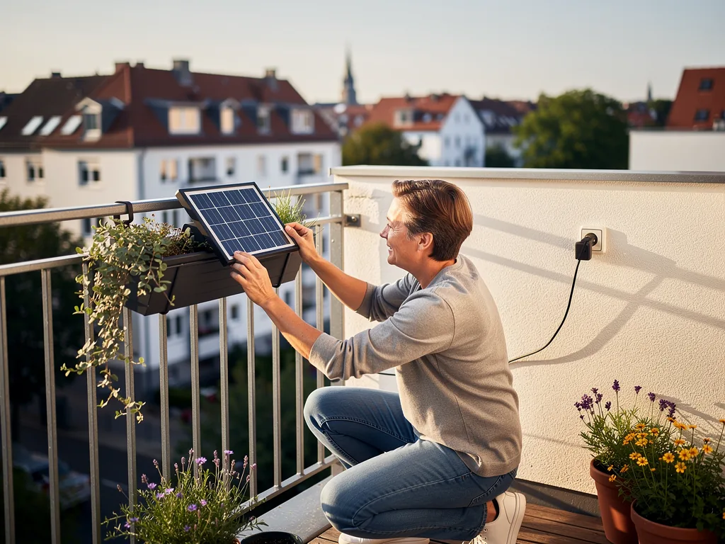 Nachhaltige Energie mit Steckersolar Hessen: Balkonkraftwerke für private Anwender Balkonkraftwerk mit Steckersolar Hessen auf sonnigem Balkon eines Privathaushalts