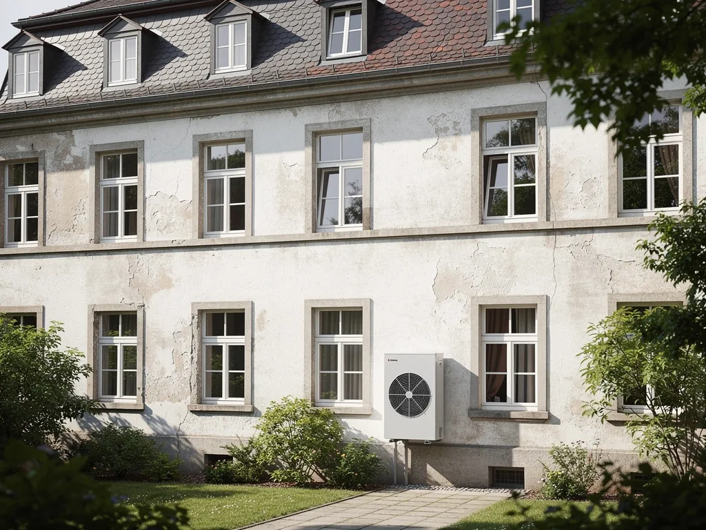 Wärmepumpe Altbau nachrüsten lohnt sich das wirklich für Bestandsbauten Wärmepumpe in einem sanierten Altbau installiert für effiziente Heiztechnik