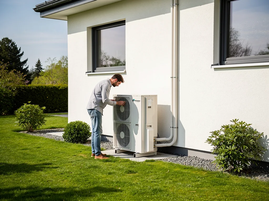 Wärmepumpe kaufen: Anbieter vergleichen und auf wichtige Details achten Moderne Wärmepumpe im Einsatz beim Gebäude für nachhaltiges Heizen und Energie sparen