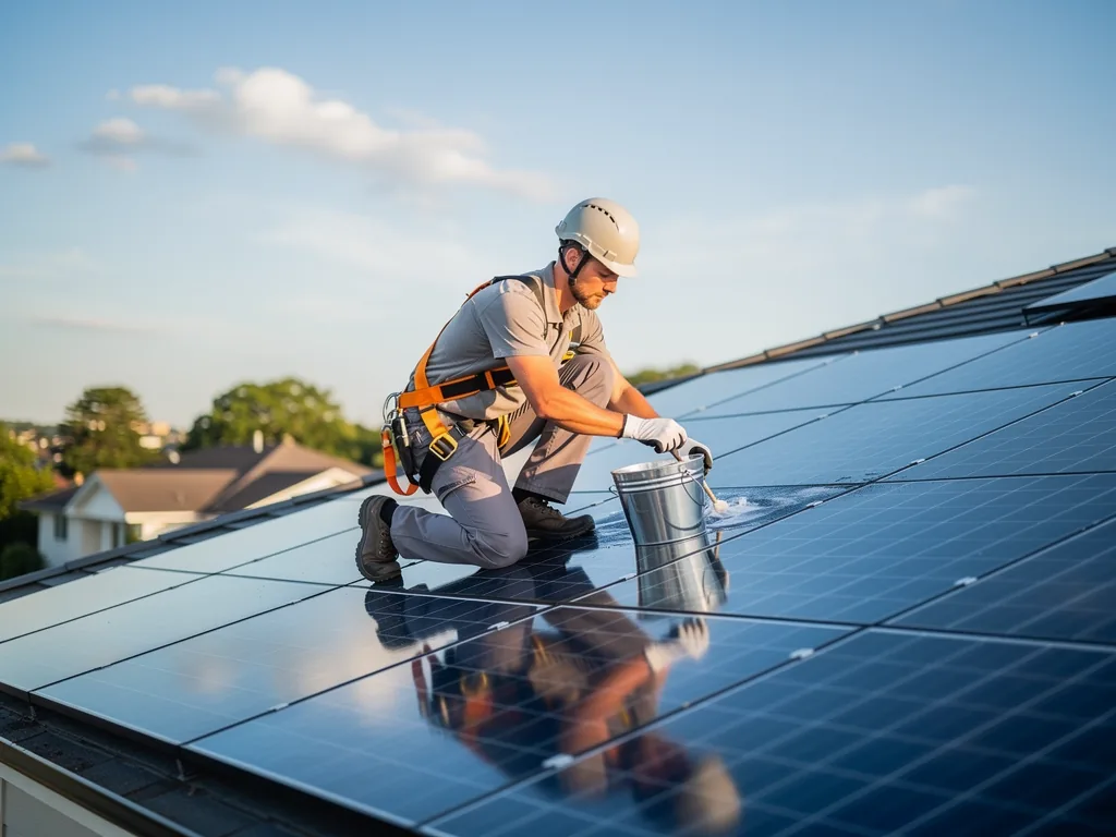Wartung Solaranlage 2026 Erfahrungen und realistische Kosten im Überblick Fachkraft führt Wartung und Kontrolle einer modernen Solaranlage 2026 durch