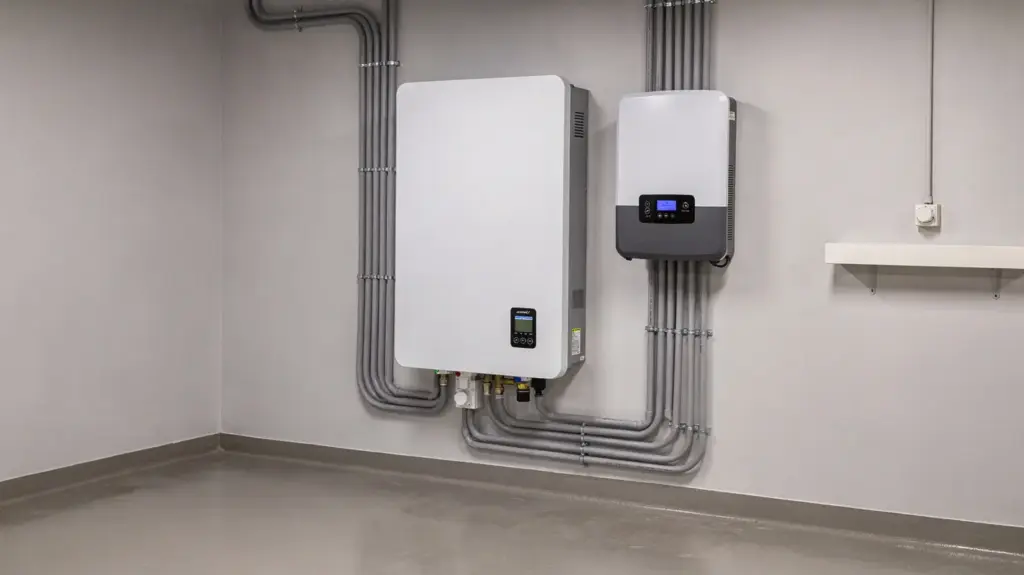 Wie lange hält Notstrom im Haus? Faktoren, Berechnung und Praxisbeispiele Haus-Notstrom: Batteriespeicher und Wechselrichter im Technikraum eines Wohnhauses