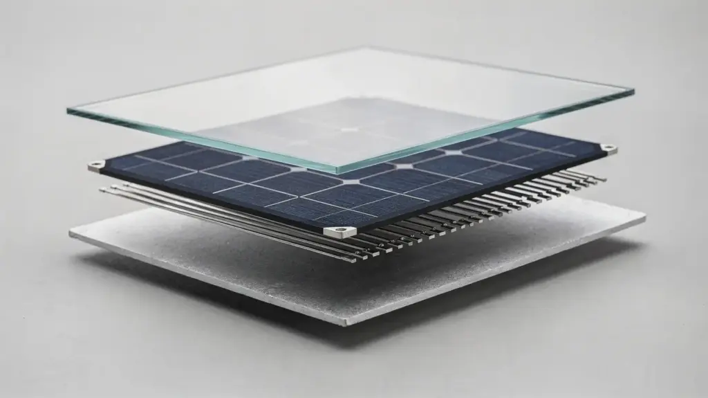 Solarzelle Aufbau: Schichten, Bauteile und Funktionsweise einfach erklärt Aufbau einer Solarzelle mit Schichten und Bauteilen auf technischem Untergrund