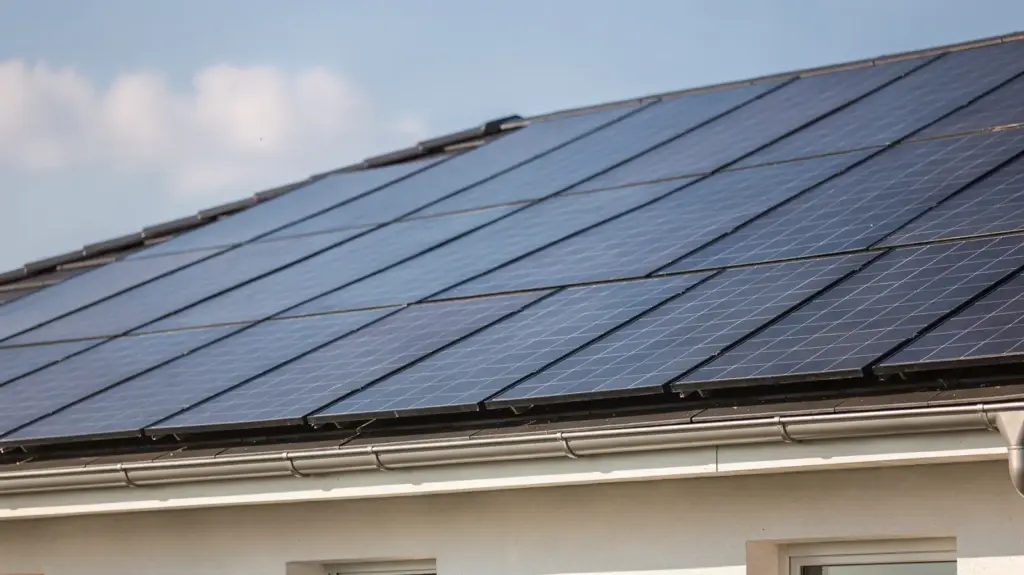 Ideale Dachneigung für Photovoltaik: Welche Winkel wirklich gut funktionieren PV-Anlage auf einem Hausdach mit sichtbarer Dachneigung für Photovoltaik