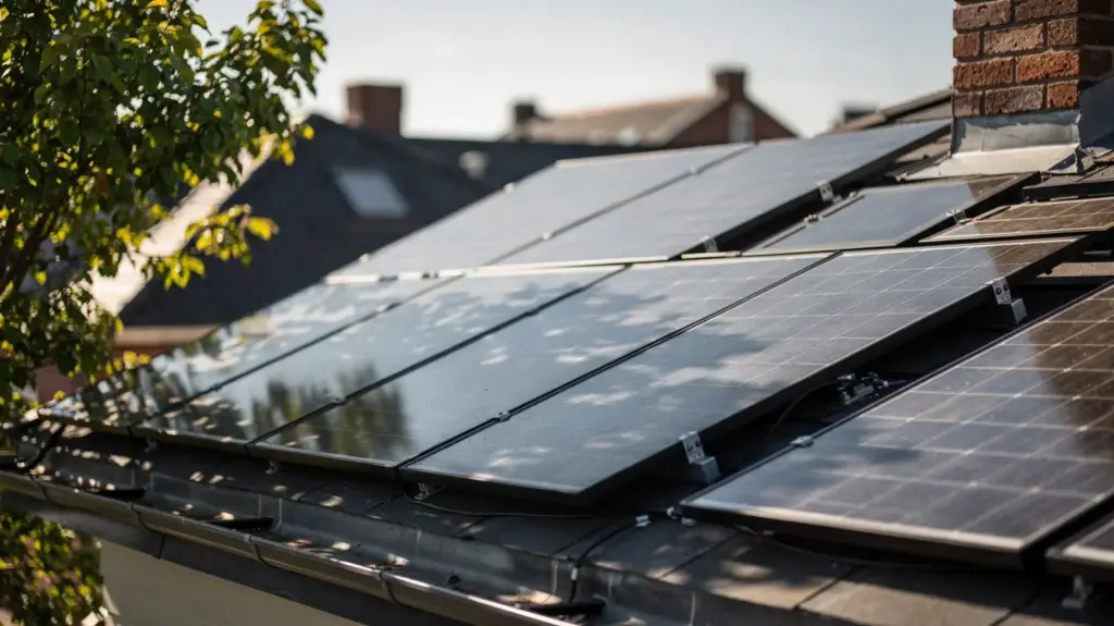 PV-Verschattung bewerten: Wann Schatten noch akzeptabel ist Teilverschattete PV-Anlage auf dem Dach zur Bewertung von Schatten bei PV-Verschattung