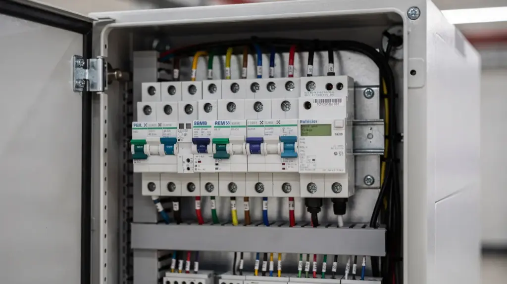 PV-Überspannungsschutz: Schutz für PV-Anlagen vor Blitz- und Schaltüberspannungen PV-Überspannungsschutz in einer Solarwechselrichter-Schaltanlage mit Sicherungen und Kabeln