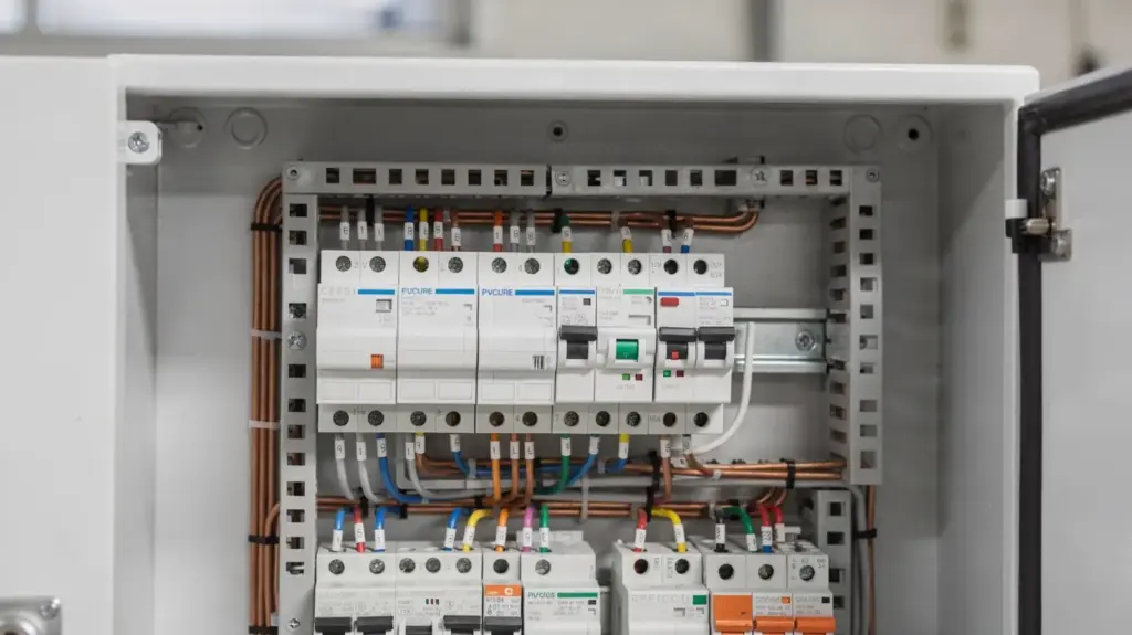 PV-Sicherung: Welche Schutzkomponenten eine Photovoltaikanlage braucht PV-Sicherung mit Schutzkomponenten in einem Schaltschrank einer Photovoltaikanlage
