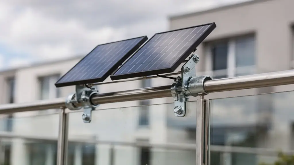Balkonkraftwerk bei Sturm: Wie sicher ist die Mini-PV-Anlage? Balkonkraftwerk am Balkon mit stabiler Befestigung bei Sturm und Wind