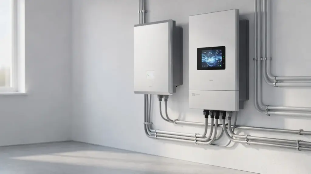 Stromspeicher-Erfahrungen: Wie gut sind Speicher für Zuhause wirklich? Hausenergiespeicher in einem Technikraum mit Batterie, Wechselrichter und Monitoring für Stromspeicher-Erfahrungen