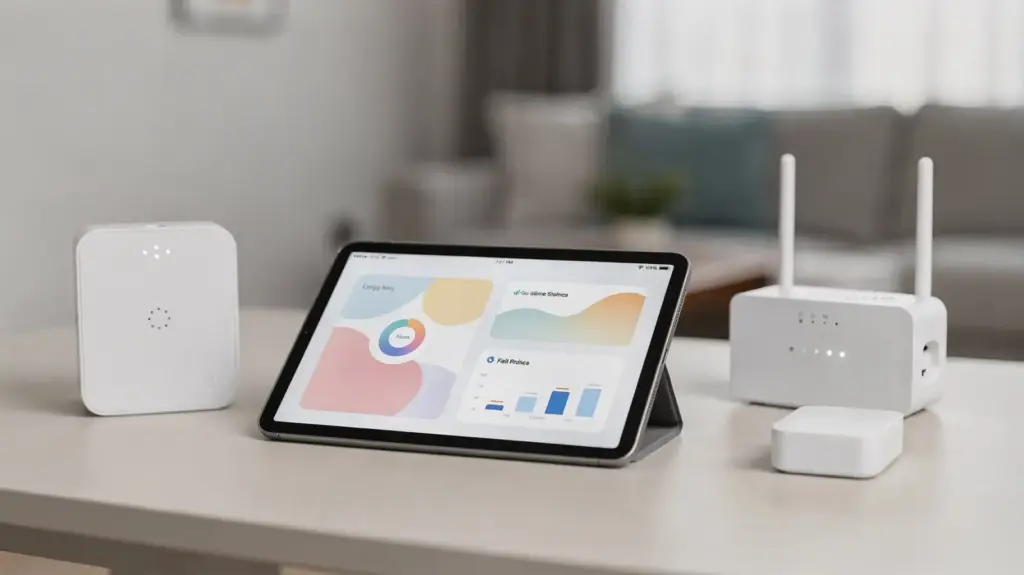 HEMS-Datenschutz: Welche Risiken Cloud, App und Smart Meter bringen Smart Meter, Tablet und Router als Symbol für HEMS-Datenschutz bei Cloud und App