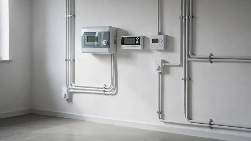 HEMS-Messsteuerung mit Smart Meter, Energiezähler und Steuertechnik im Technikraum eines Hauses
