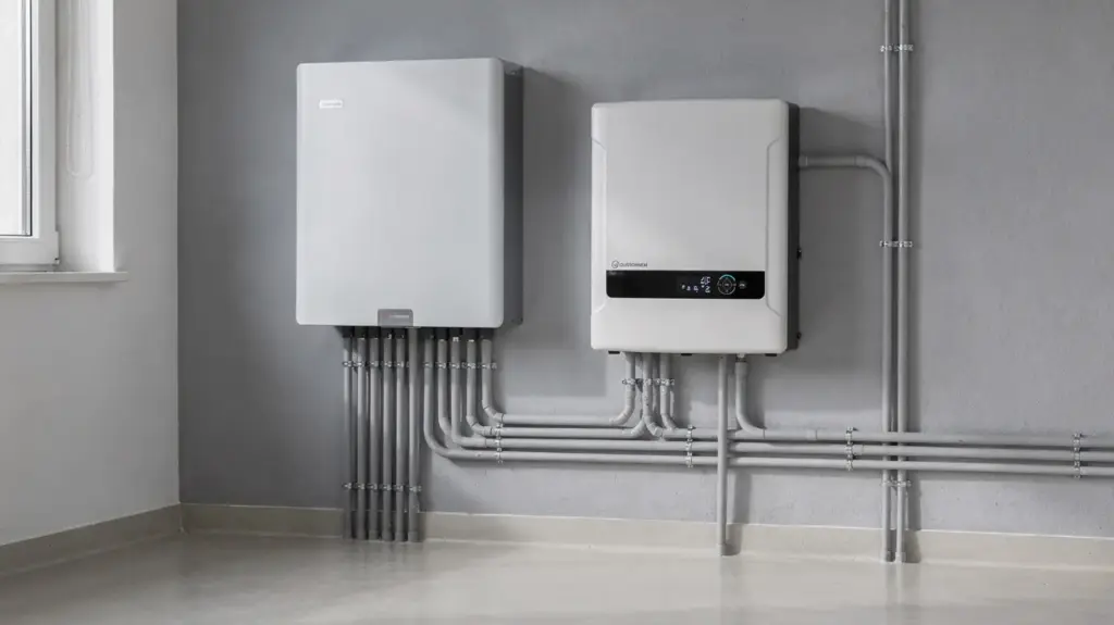 Stromspeicher für Einfamilienhaus: Welche Speichergröße lohnt sich? Stromspeicher für Einfamilienhaus in einem modernen Hauswirtschaftsraum mit Batterie und Wechselrichter