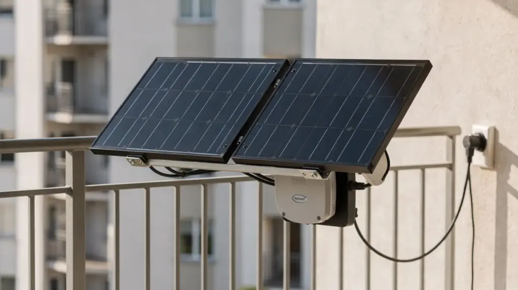 Balkonkraftwerk anmelden: Erfahrungen zu Aufwand, Montage und typischen Hürden Balkonkraftwerk auf einem Balkon mit Solarmodulen, Wechselrichter und Kabeln zur Anmeldung und Montage