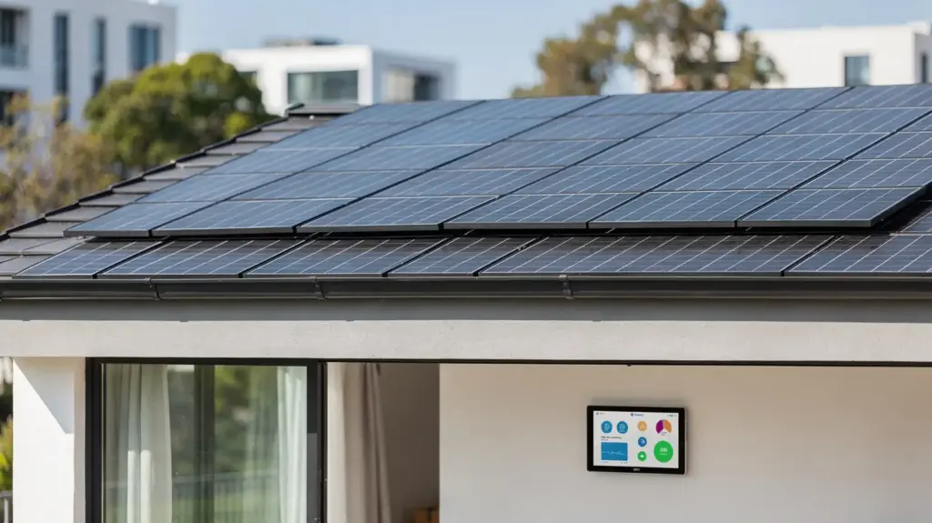 Eigenverbrauch und Wirtschaftlichkeit: So beeinflusst der Eigenverbrauch die PV-Rendite Dach-PV-Anlage und Energiemonitor zum Thema Eigenverbrauch und PV-Rendite